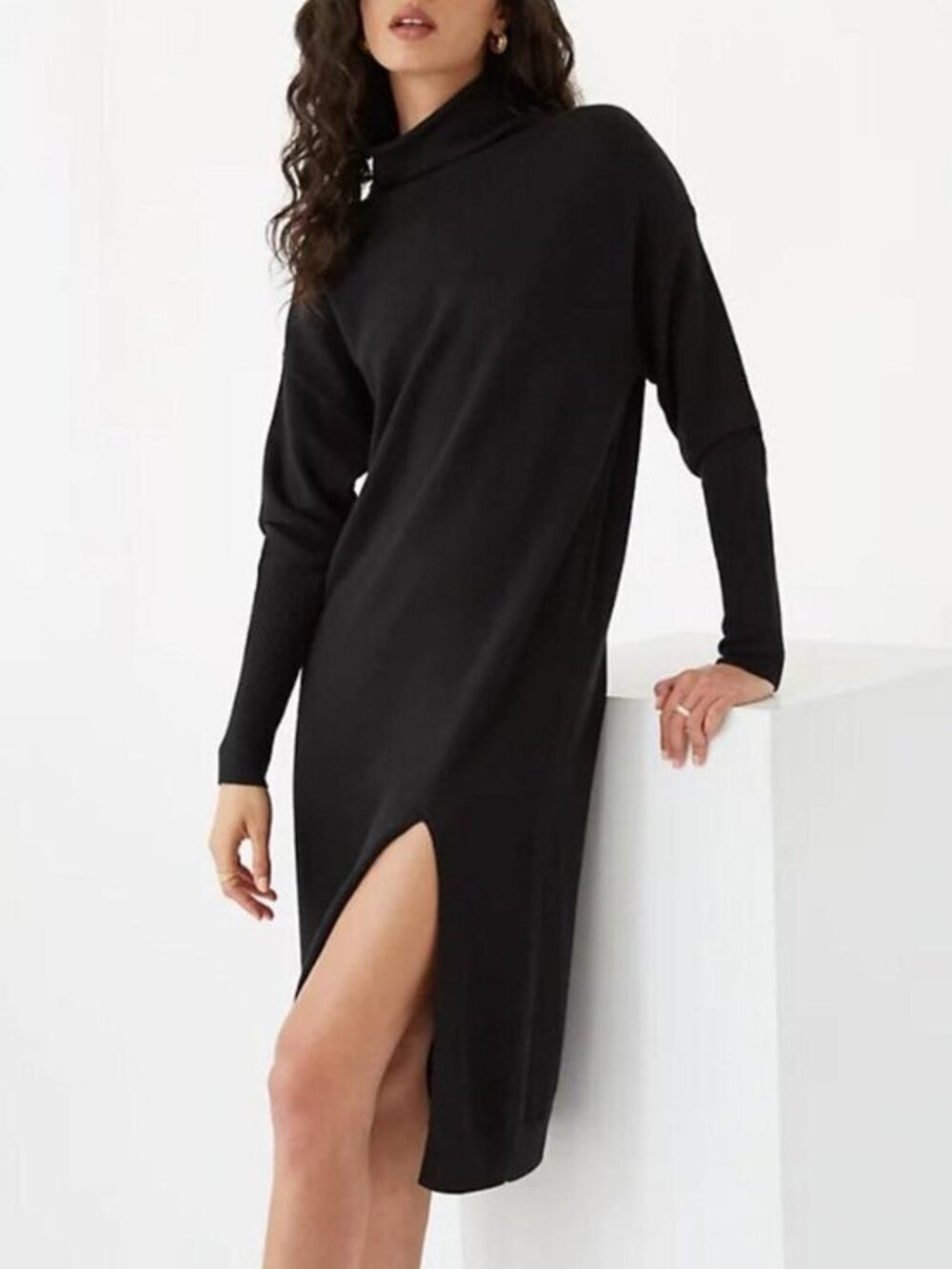 New Aritzia Cyprie 100% Wool Mock Neck Sweater Dress Black XXS $178